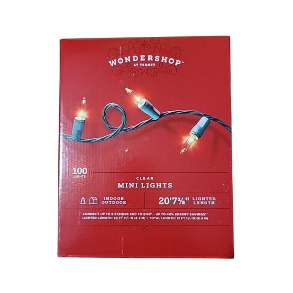 Wondershop 100 ct Clear Mini Lights Green Wire indoor / Outdoor 24’8” Long. NEW - Picture 3 of 3